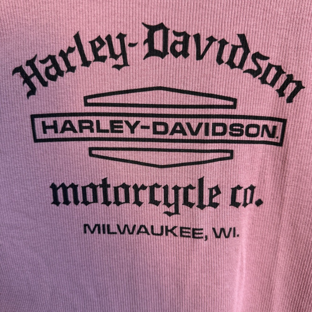 Harley Davidson Women's Ribbed Tank Top Mauve Pink Size Large Black Accent Biker - Picture 2 of 11